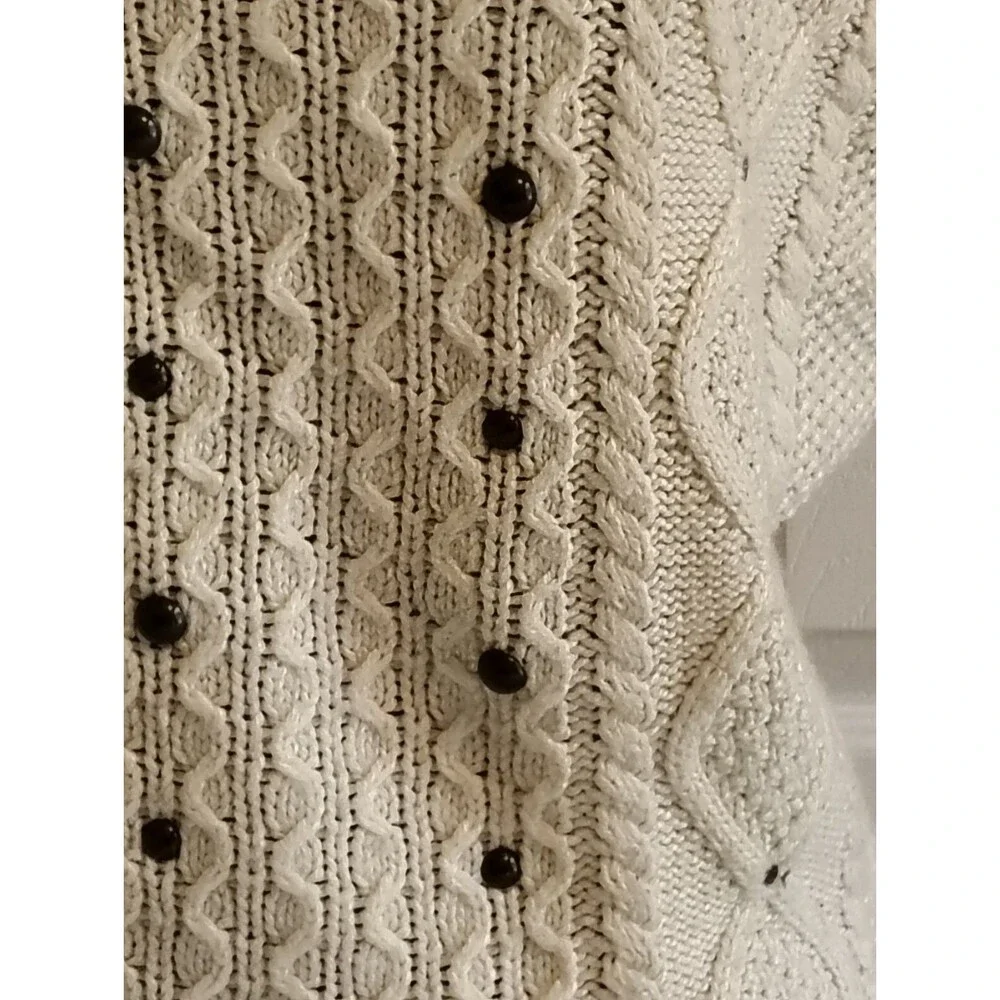 American Eagle Outfitters Cream Cable Knit Wool Blend Studded Sweater XS